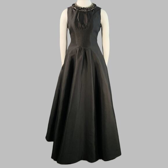 RACHEL GILBERT Size 12 Black Silk Cotton Rhinestone Collar Long Evening Gown - Picture 1 of 8